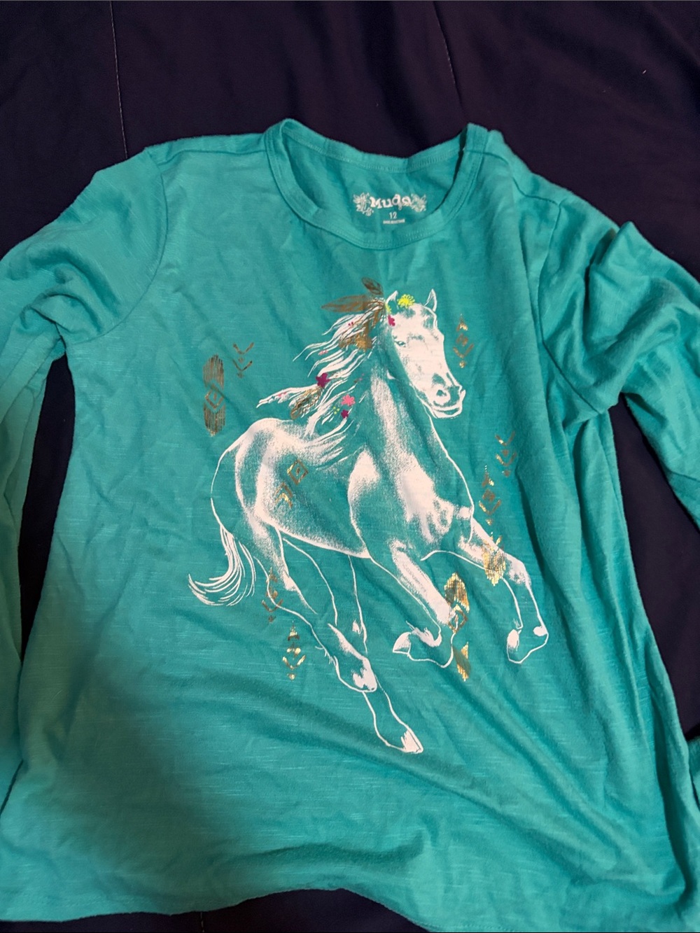 Mudd Teal Long-Sleeve Horse Graphic Tee
